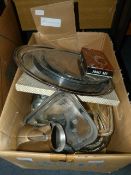 Box Containing Chrome Ware, Glassware, PLates, Etc