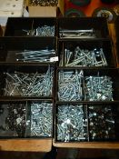 *Six Drawers Containing Containing Assorted Cuphead Squares and Roofing Bolts (Various Sizes)