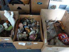 Three Boxes of Ornaments, Glassware, Etc