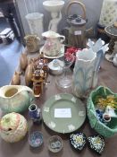 Pottery, Wooden Motorbike , Vases, Coffee Pots, Etc