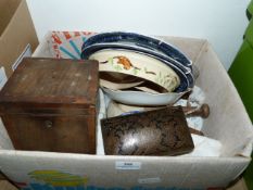 Box Containing Assorted Pottery, Brassware, Etc