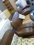 Brown Leatherette 1930's Two Seat Sofa and Two Armchairs