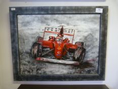Framed Oil On Canvas F1 Car Signed