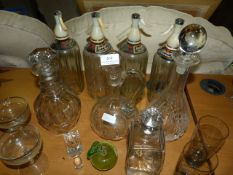 Four Soda Siphons, Decanters, Etc
