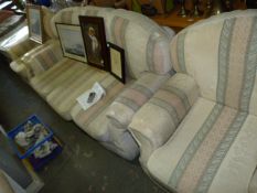 Cream Pink and Green Striped Three Piece Suite