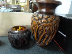 Two African Carved Wood Vases