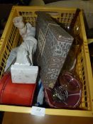 Box of Assorted Decorative Items, Lady Figurines, Etc