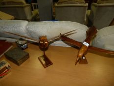 Two Carved Wood Decorative Birds