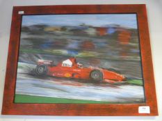 Framed Oil on Canvas F1 Racing Car Signed