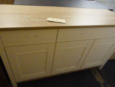 *White Sideboard with Beech Effect Top, THree Doors and Two Drawers