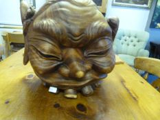 Large Carved Wood Pixe Head