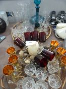 Two Wicker Trays, Glassware, Decanter and Vases, Etc