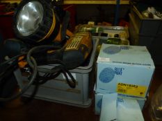 Box Containing Power Tools and Assorted Filters