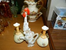 Decorative Cockerel, Pair of Vases and a Novelty Jug