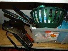 Assorted Tennis Rackets, Gardening Tools, Hanging Baskets, Etc