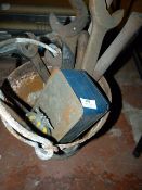 *Galvanized Bucket Containing Open Ended Spanners, Vintage AA Badge, Etc