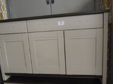 *Grey Sideboard with Darkwood Top, Two Drawers and Three Cupboard Doors