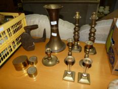 Assorted Brass Candlesticks, Trinket Boxes, Etc