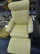 White Leather Reclining Chair with Stool