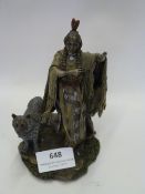 NATIVE AMERICAN FIGURINE WITH WOLF