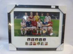 FRAMED PRINT WITH STAMPS OF ELEVEN FOOTBALL HEROES