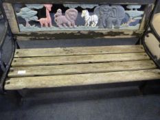 CHILD'S GARDEN BENCH WITH ANIMAL DECORATION