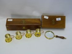 TWO MAHOGANY BOXES WITH ANCHOR MOTIF AND MUGS
