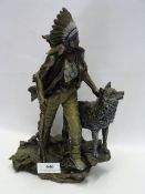 NATIVE AMERICAN FIGURINE WITH WOLF