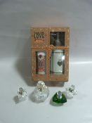 FOUR GLASS SCENT BOTTLES