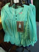 *THREE GIRLS BLOUSES (GREEN) WITH TROUSERS (BLUE) AGE: 5