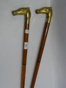 TWO BRASS HANDLED WALKING CANES