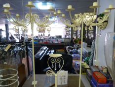 PAIR OF SIX BRANCH WHITE METAL CANDELABRAS
