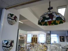 TIFFANY STYLE HANGING LAMPSHADE WITH MATCHING WALL LIGHTS