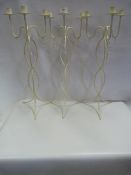SET OF THREE WHITE METAL THREE BRANCH CANDELABRA