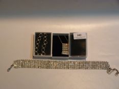 THREE WHITE METAL NECKLACES DIAMANTE STYLE
