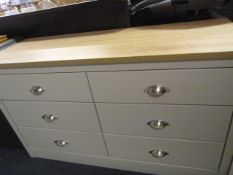 *SIX DRAWER GREY AND LIGHT OAK TOPPED CHEST OF DRAWERS