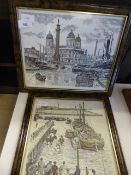 TWO JULIAN JOHNSON FRAMED COLOURED PRINTS 