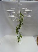 WHITE METAL FIVE BRANCH CANDELABRA