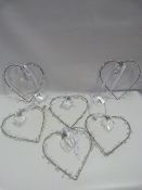FIVE METAL HANGING HEARTS