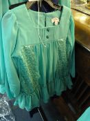 *TWO GIRLS BLOUSES (GREEN) AND TROUSERS (BLUE) AGE:6