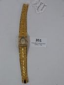 22ct GOLD PLATED - LADIES DOMINO WRISTWATCH SET WITH DIAMOND CHIPPED STONES