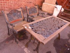 Wood and Iron Garden Table with 2 Chairs