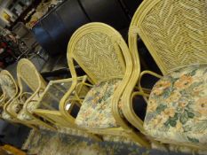 Cane Conservatory Suite 4 Arm Chairs Coffee Table and Circular Table