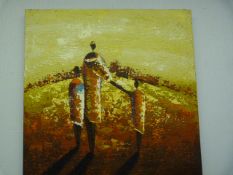 Oil on Canvas Depicting African Family Scene