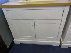 *WHITE SINGLE DRAWER LIGHT OAK TOPPED SIDEBOARD