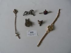 Pin Badges and a 9ct Gold Wristwatch