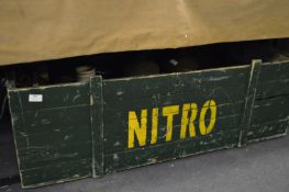 Pine Box Containing Stoneware Jars