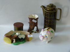 Hornsea Pottery Vases, Coffee Pot and a Piggy Bank