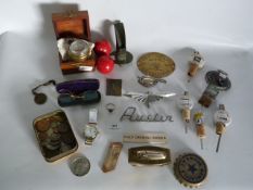 Tray of Coins, Watches, Spectacles, Car Badges, Etc.