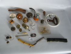 Tray of Lids, Shaving Stick, Cruet Set Tops, Etc.